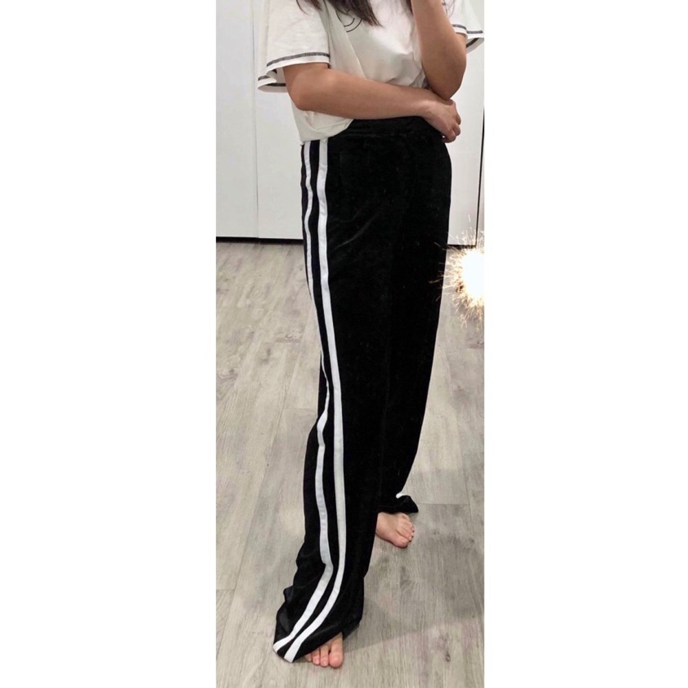 Velvet Wide Leg Pants w/ Side Stripes
